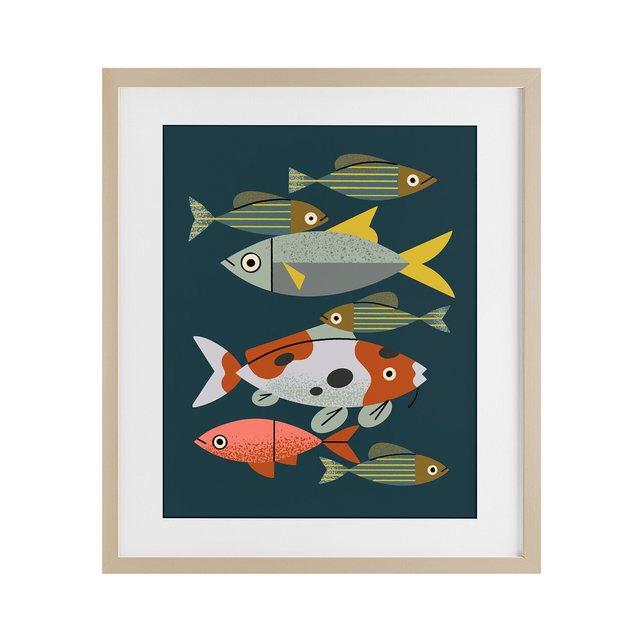 Stupell Industries Midcentury Pond Fishes Framed Print Under Glass, design by Renea L. Thull